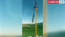 Hastane inşaatında yürekler ağza geldi! Vincin tepesinde hiçbir önlem almadan çalıştı
