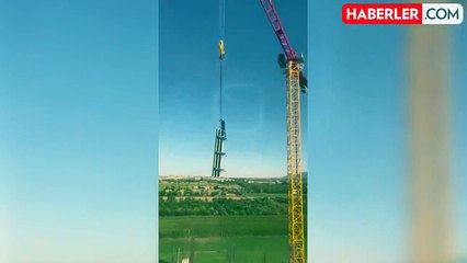 Hastane inşaatında yürekler ağza geldi! Vincin tepesinde hiçbir önlem almadan çalıştı