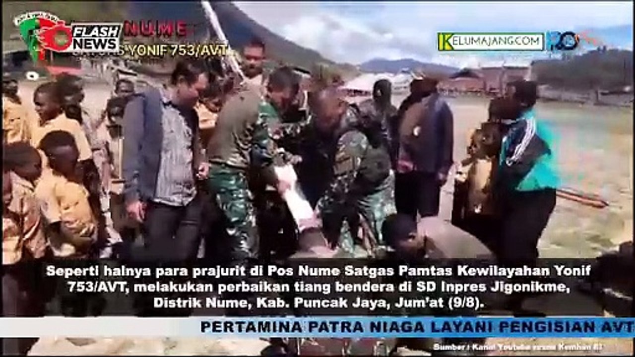 Prajurit Pos Nume Satgas Pamtas Kewilayahan Yonif  753/AVT  Lakukan Persiapan Tiang Jelang HUT RI ke 79 Distrik Nume, Puncak Jaya