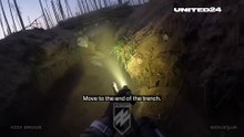 Trench warfare. First Person Shooter.  Azov Brigade storm Russian trenches. Serebryansky For