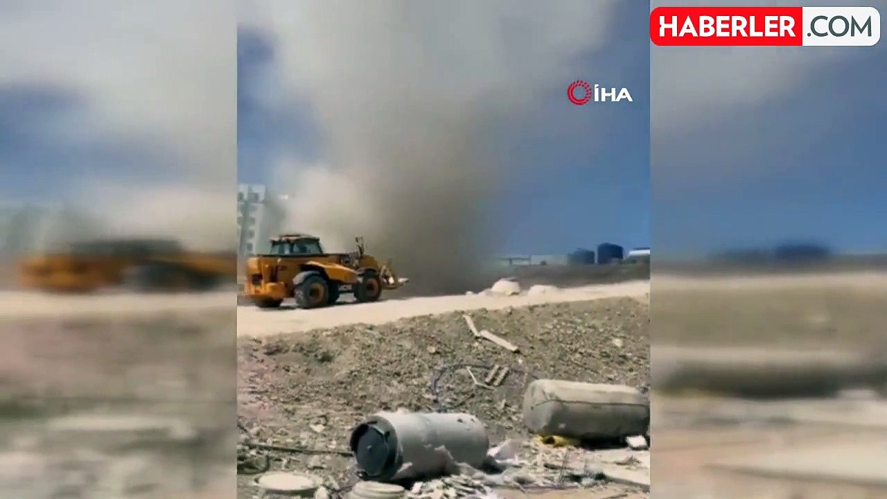 Şantiye alanında çıkan hortum tozu dumana kattı: O anlar kamerada