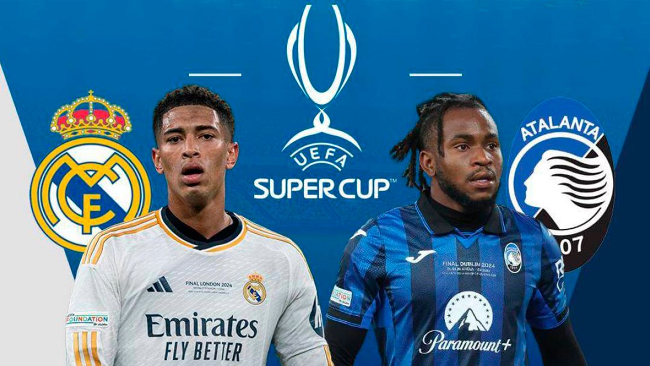 Florentino Pérez saluda a los jugadores del Real Madrid antes del partido de Supercopa ante el Atalanta