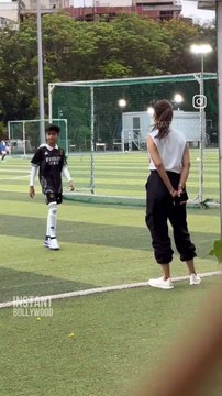 Shilpa Shetty motivates her son in playground.