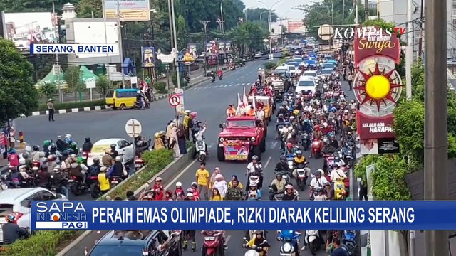 Suasana Meriah Rizky Juniansyah Peraih Medali Emas Olimpiade Diarak di Serang, Kampung Halamannya