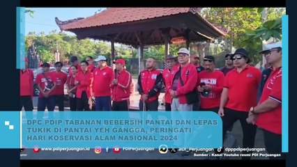 DPC PDIP TABANAN BEBERSIH PANTAI DAN LEPAS TUKIK DI PANTAI YEH GANGGA, PERINGATI HARI KOSERVASI ALAM NASIONAL 2024