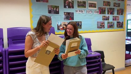 Newent students Rebecca and Zoe with their A-level results