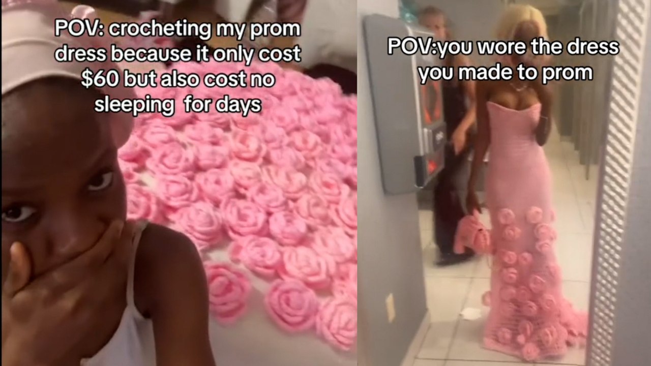 Teenager makes their own crocheted dress for PROM