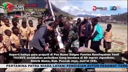 Satgas Pamtas Yonif 753/AVT Perbaiki Tiang Bendera Sambut HUT RI Ke-79 di Distrik Nume