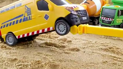 Construction vehicle falls into hole _ Rescue crane truck toy story _ BIBO TOYS