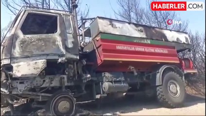 Eceabat'taki orman yangınında bir arazöz yandı