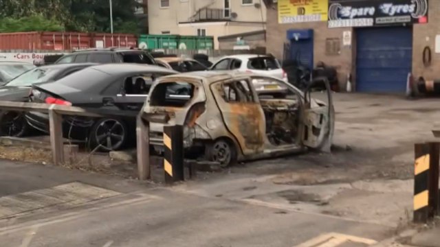 Cars left heavily damaged and vandalized in the aftermath of violent Hull riots
