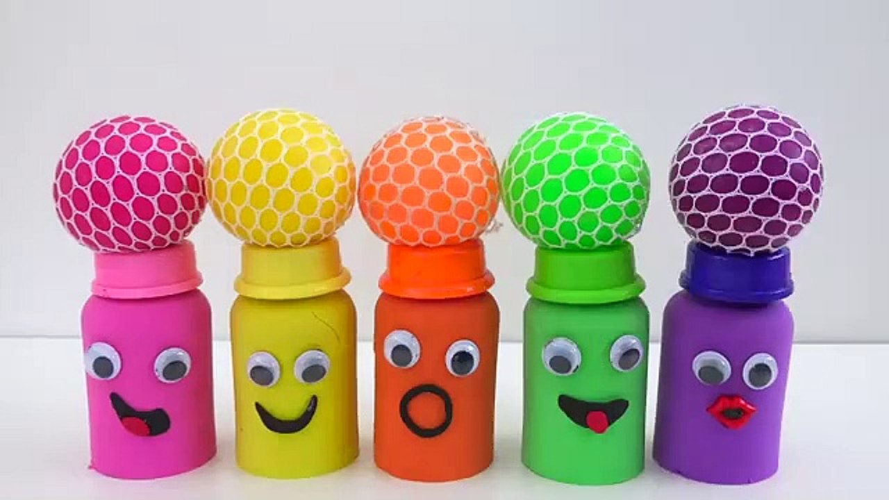 Match Rainbow Colors Squishy  Balls with Kinetic Sand  Milk Bottles Smiley Face |  video for kids