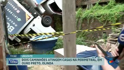 Dois caminhões despencam em casa na Perimetral, Olinda