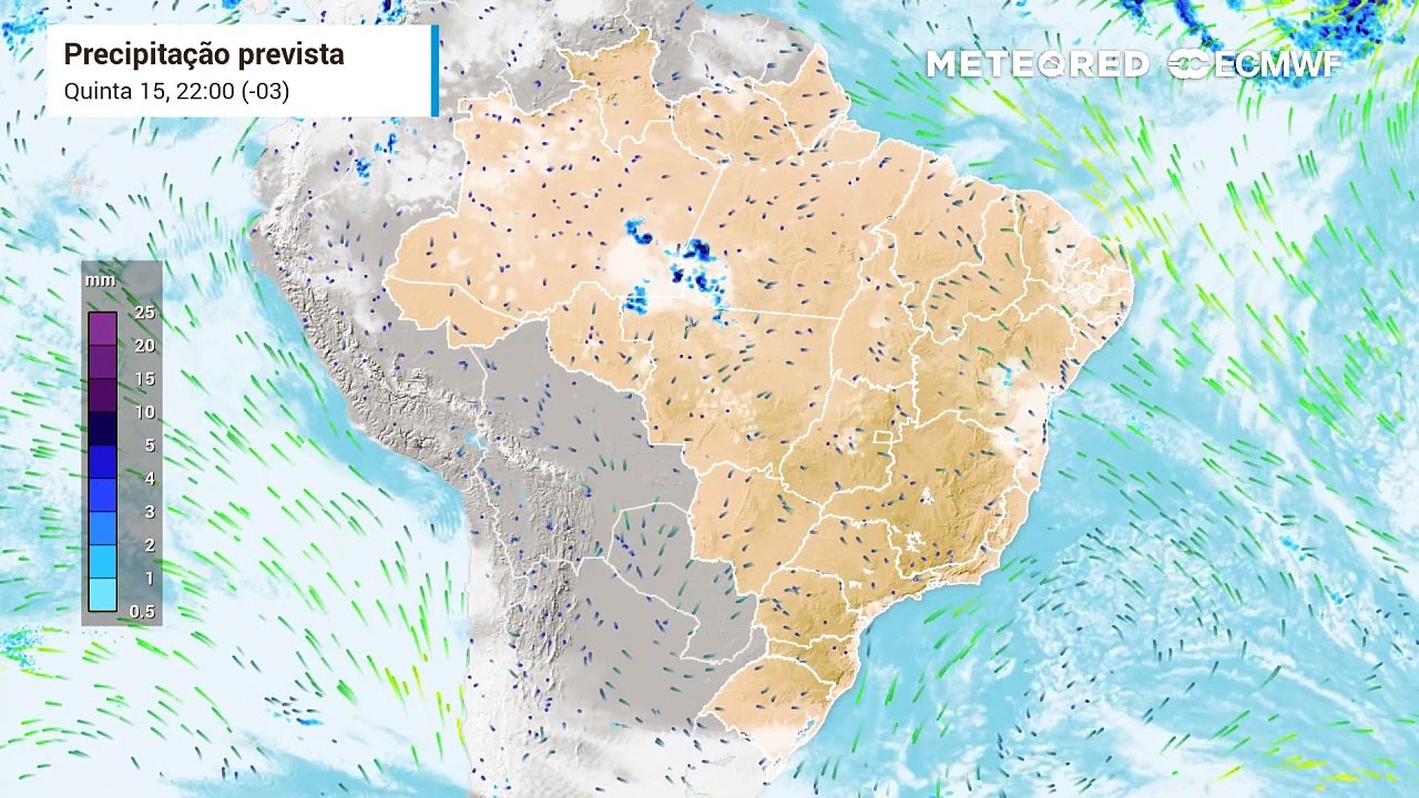 Previsão de chuva e nebulosidade para o Brasil