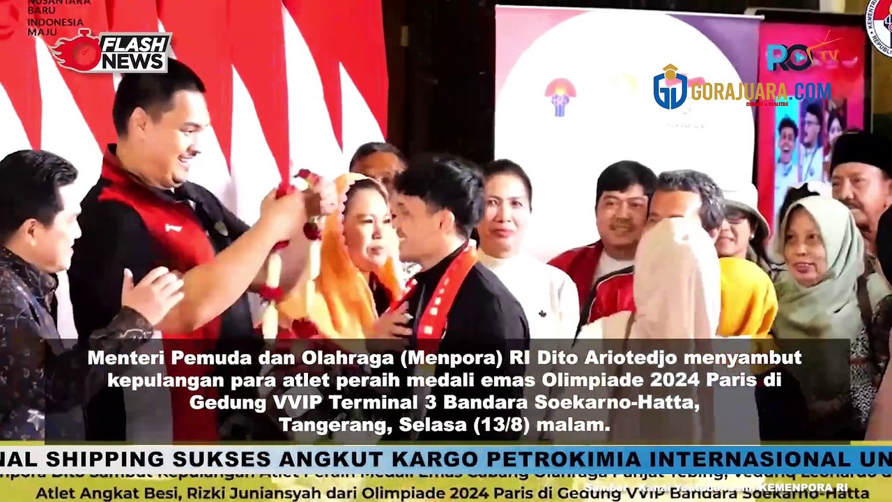 KEMENPORA SAMBUT KEDATANGAN ATLET PERAIH MEDALI EMAS OLIMPIADE 2024 VEDDRIQ LEONARDO DAN RIZKI JUNIANSYAH