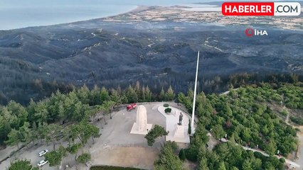 Tarihi Gelibolu Yarımadası'ndaki yangın dron ile görüntülendi