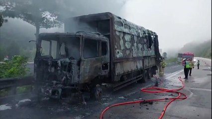 대전통영고속도로 달리던 6.5톤 트럭 화재...전소 / YTN