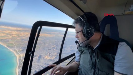 Bakan Yumaklı, Çanakkale'de yangın bölgesini havadan inceledi