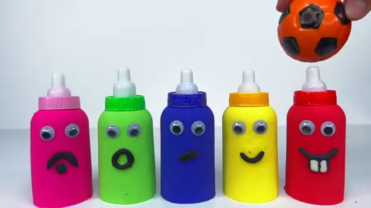Match Rainbow Colors Squishy Balls with Kinetic Sand Milk Bottles Smiley Face _ Video for Kids