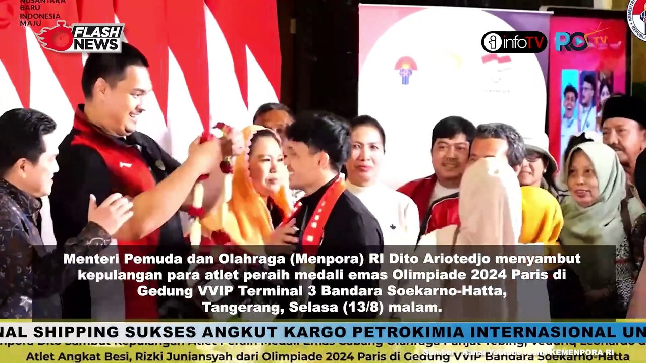 KEMENPORA SAMBUT KEDATANGAN ATLET PERAIH MEDALI EMAS OLIMPIADE 2024 VEDDRIQ LEONARDO DAN RIZKI JUNIYANSYAH