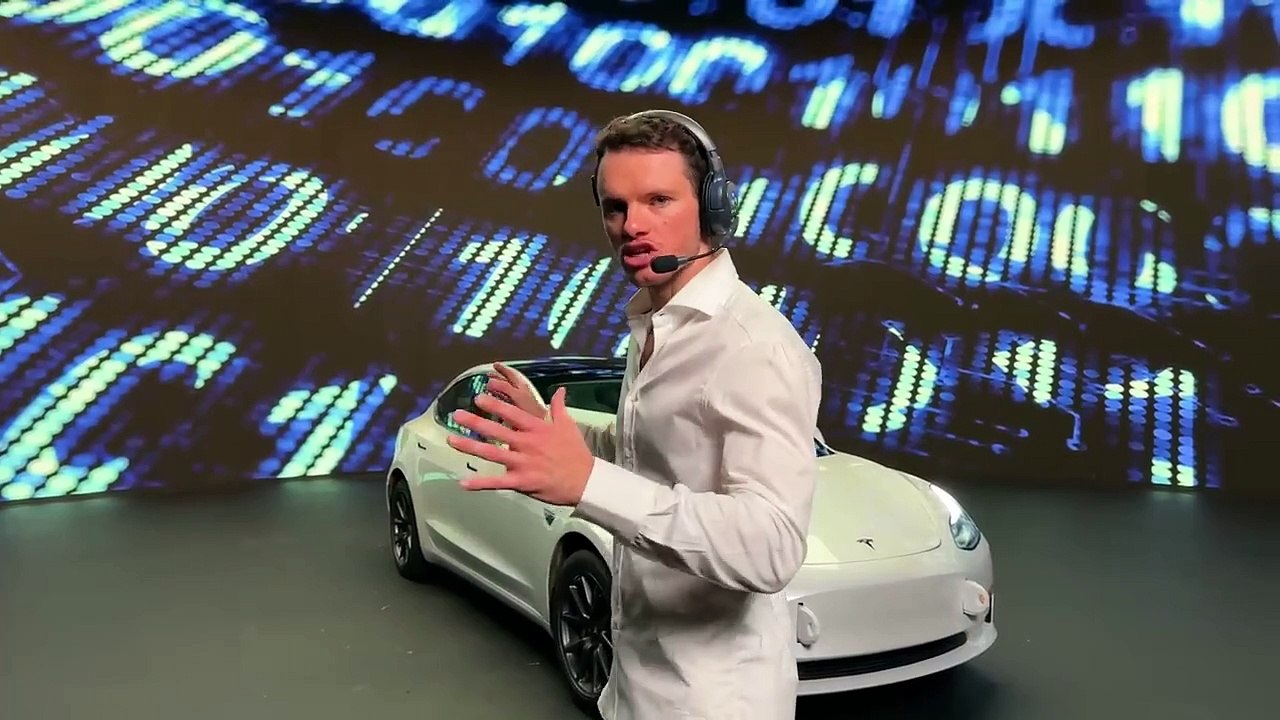 Driving A Tesla Upside-Down (10ft Tall Wheels) #dailymotion #mrbeast