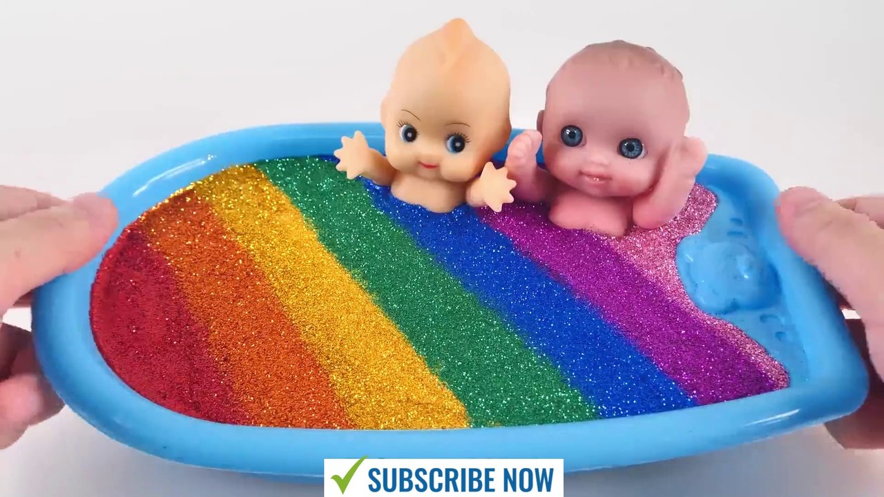 Satisfying Video l How to Make Rainbow Bathtub  with Mixing Slime from Glitter Cutting ASMR
