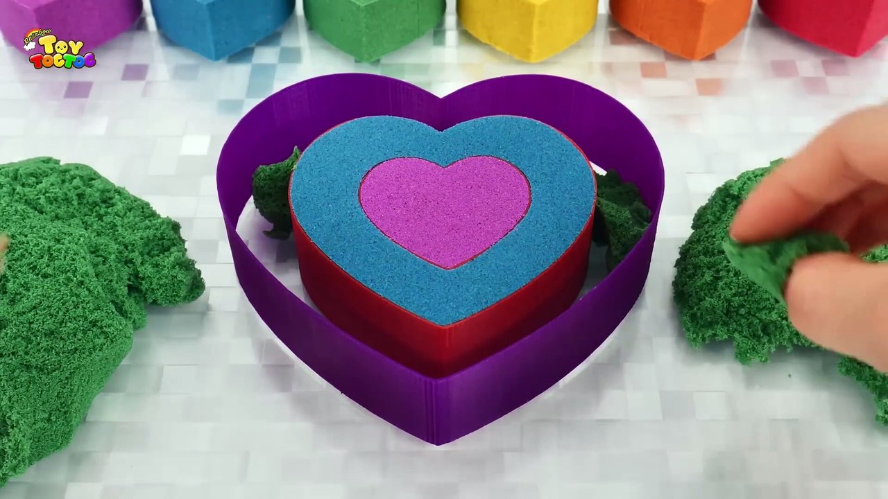Satisfying Video l Kinetic Sand Rainbow Heart Cake Cutting ASMR RainbowToyTocToc