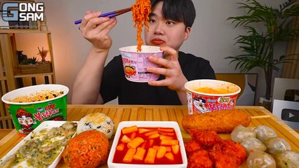 - ASMR MUKBANG  FIRE Noodle  HOT DOG  GIMBAP EATING SOUND