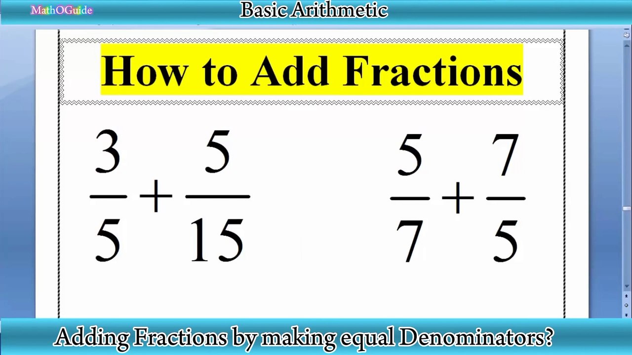 How to Add Fractions by Making Denominators Equal | Adding Fractions| MathoGuide