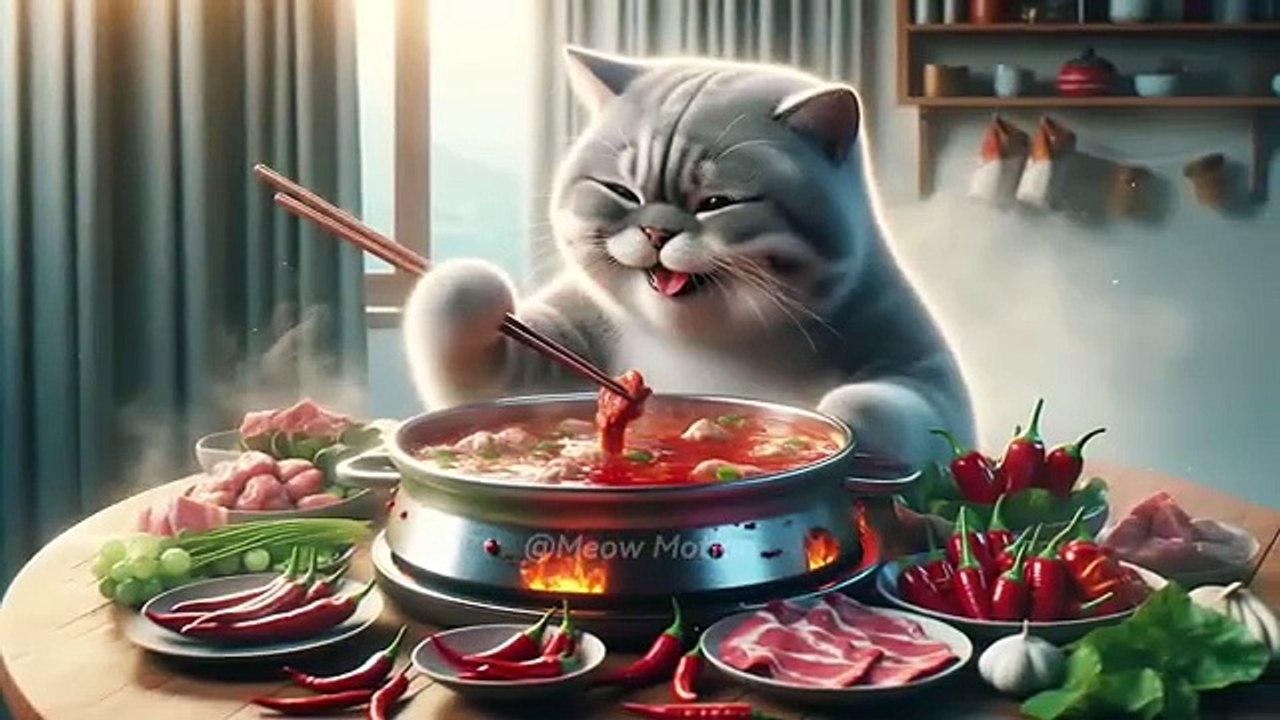 The cat loves chili peppers so much...️️️(360P)