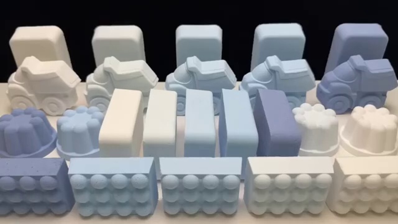 ASMR baking soda shades of blue from dark to light