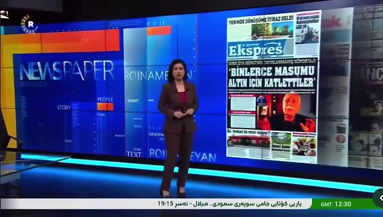 Gazetemiz  @ekspreshaber_ 'in "BİNLERCE MASUMU ALTIN İÇİN KATLETTİLER” manşeti Hevidar Zana ile “15.00 Haber Bülteni” programında.