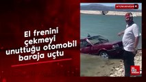 Afyonkarahisar'da Sürücüsünün el frenini çekmeyi unuttuğu otomobili baraja uçtu