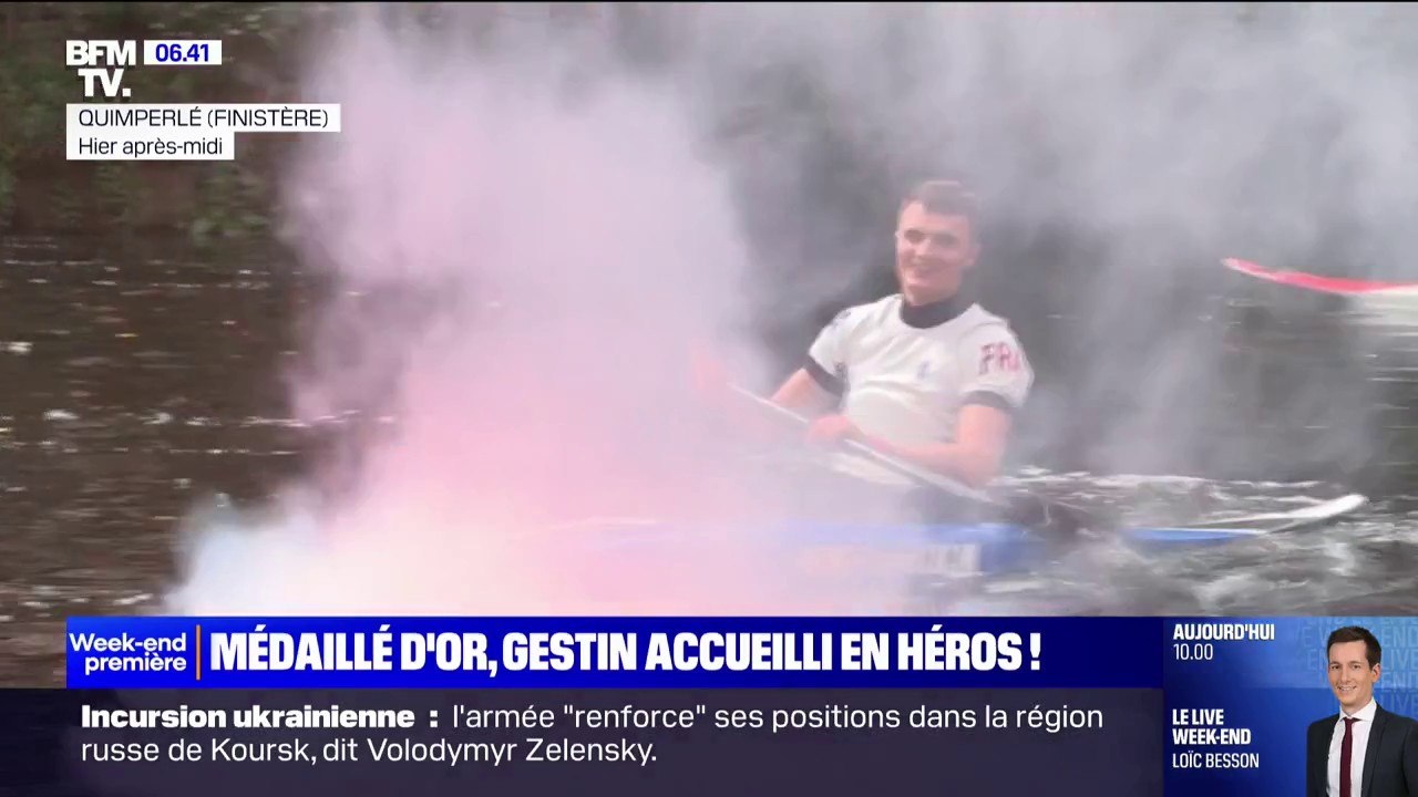 Le médaillé d'or de canoë slalom, Nicolas Gestin, accueilli en héros sur ses terres à Quimperlé