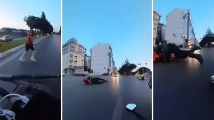 Sancaktepe’de motosikletlinin yaptığı kaza kask kamerasında