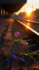 Purple Flower Blooming Quietly on Old Station Platform 🌸