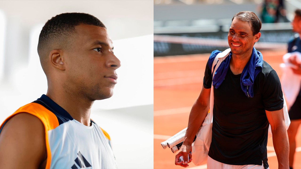 Kylian Mbappé regala su camiseta a Rafael Nadal después del encuentro del Real Madrid contra el Mallorca