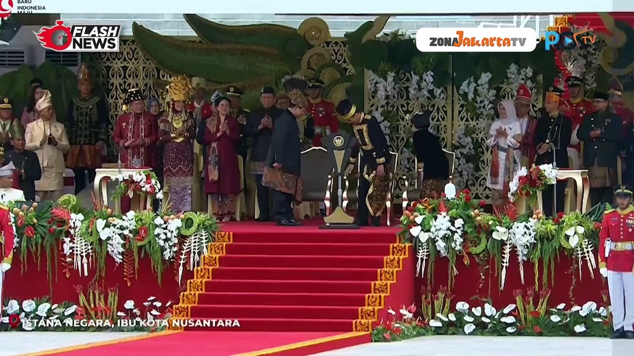 PRABOWO DAN PRESIDEN JOKOWI TAMPAK AKRAB SAAT UPACARA HUT RI KE-79 DI IKN