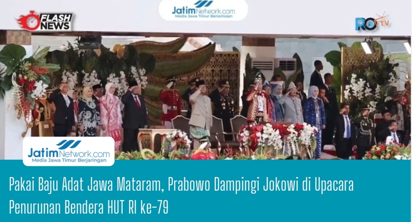 Pakai Baju Adat Jawa Mataram, Prabowo Dampingi Jokowi di Upacara Penurunan Bendera HUT RI ke-79