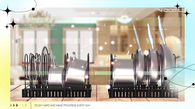 Vdomus Expandable Rack for Under Cabinet with 4 DIY Storage Positions - Pan Organizer Rack - Pull Out Cabinet with Adjustable Length - Pot Stacker Up to 13 Pans or Pot & Lids - Black Metal