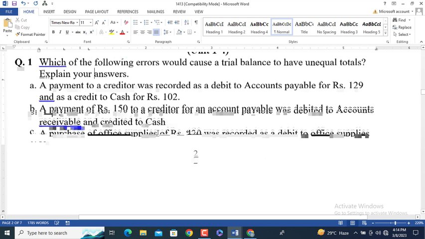 1413 Assignment No 1 Solution 2022-AIOU Autumn-Analyzing effect of wrong transaction on TB