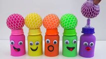 Match Rainbow Colors Squishy  Balls with Kinetic Sand  Milk Bottles Smiley Face