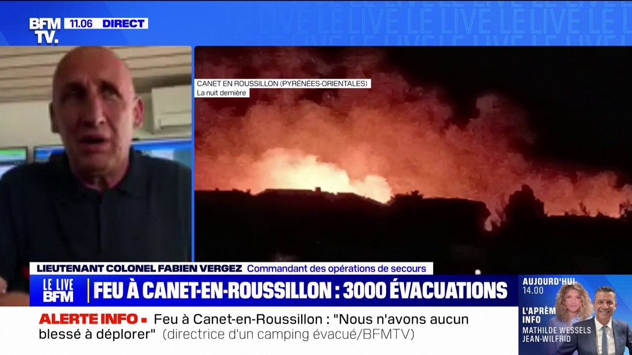 Lieutenant Colonel Fabien Vergez (commandant des opérations de secours), sur le feu à Canet-en-Roussillon: "Il a fallu évacuer une ville, car on parle de 3.000 personnes"
