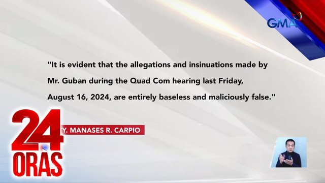 Atty. Manases Carpio, inalmahan ang pagdawit sa kanya ni dating Customs Intelligence Officer Jimmy Guban sa P6.8-B shabu shipment noong 2018 | 24 Oras