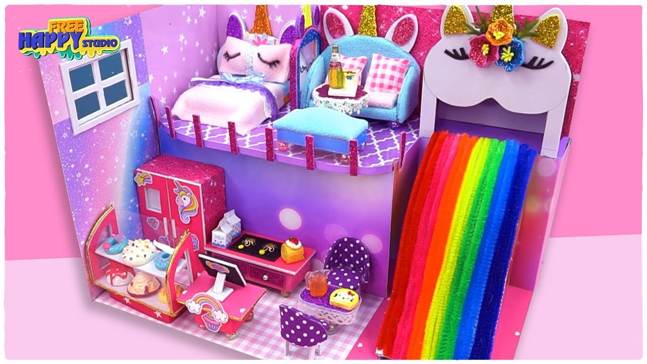 How to Make Miniature Cutest Rainbow Pony House from Cardboard  DIY Miniature Cardboard
