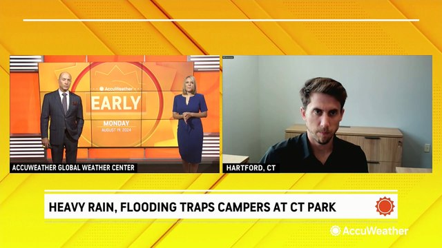 Dozens of campers stranded by a washed-out bridge at a Connecticut state park
