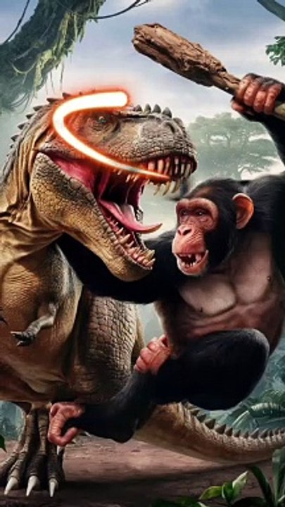 Dinosaur fighting with a big chimpanzee, dinosaur ki ladai bade chimpanzee se