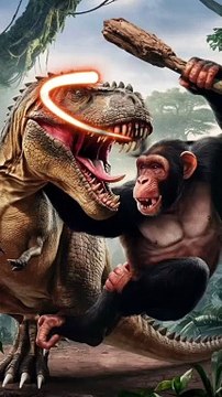 Dinosaur fighting with a big chimpanzee, dinosaur ki ladai bade chimpanzee se