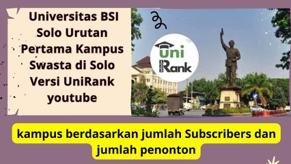 Universitas BSI Solo Urutan Pertama Kampus Swasta di Solo Versi  Youtube UniRank Subscribers View