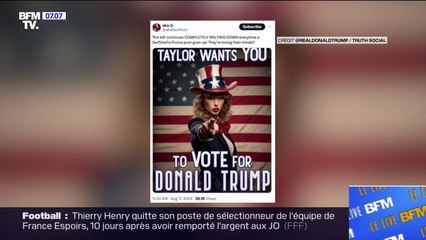 Présidentielle américaine: Donald Trump partage des photos retouchées suggérant que Taylor Swift le soutient